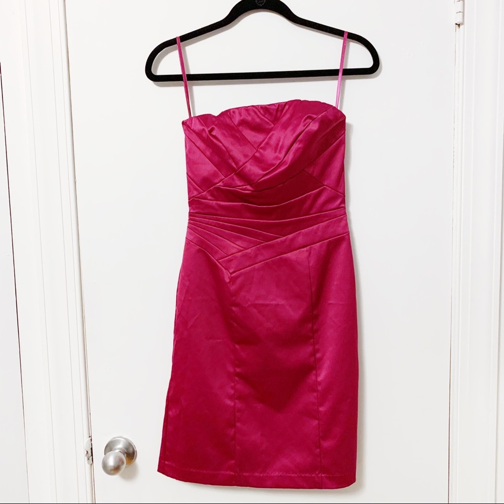 Burgundy strapless dress